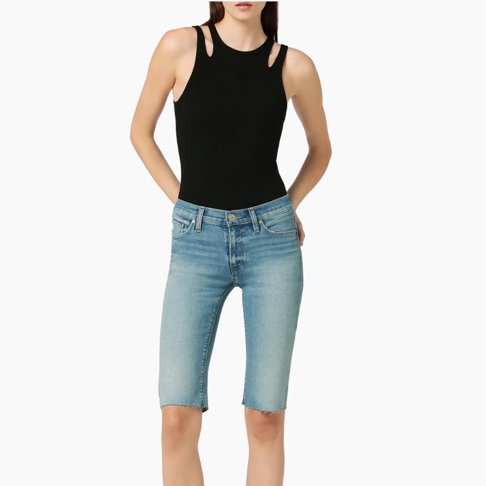 HUDSON Amelia Mid-Rise‎ Stretch Denim Knee Shorts Size 24 NWT